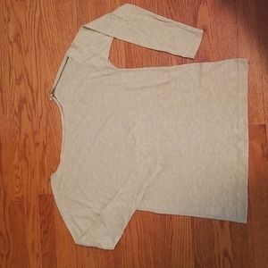 LOFT long sleeve Tan boatneck tshirt with zipper detail